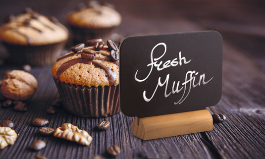 Securit Table Chalkboards - Silhouette Wood Mini - Black 7,5x9x2cm - Pack of 6 - in use