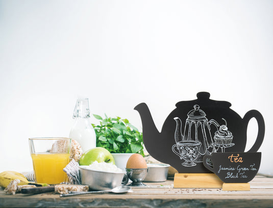 Securit Table Chalkboards - Silhouette Wood - Black 24x32x6cm - Pack of 6 - in use