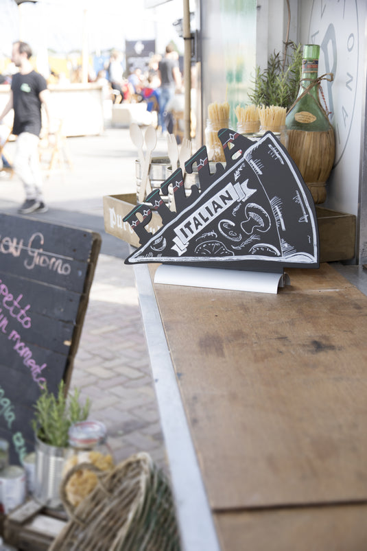 Securit Table Chalkboards - Silhouette Aluminium - Black 24x34x6cm - Pack of 6 - in use