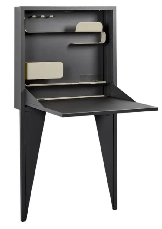 Wall-mounted Face à Face Fermob writing desk with sleek design and wood surface, ideal for compact home or office spaces.