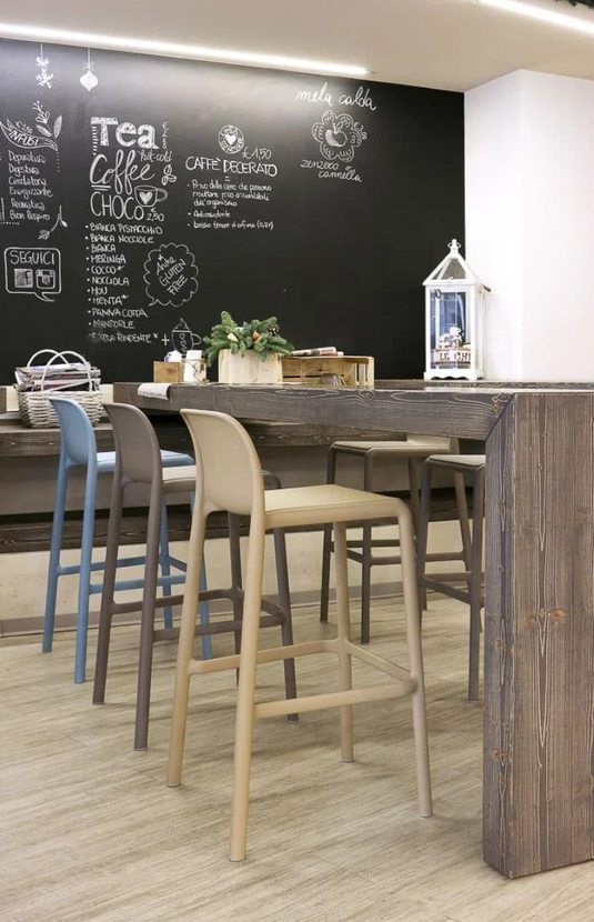 Nardi Faro high stackable outdoor bar stool with a sleek design, perfect for patio or outdoor seating.