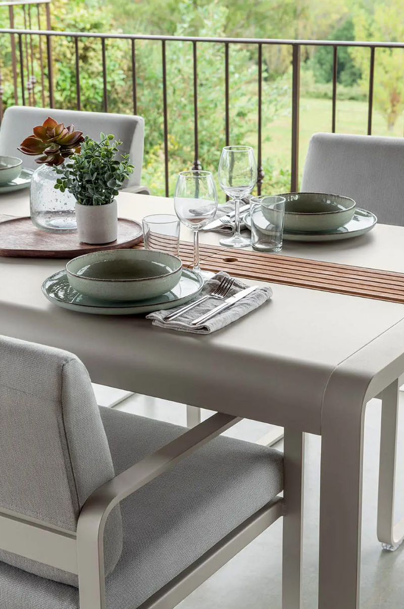 Load image into Gallery viewer, Fermob Bellevie outdoor dining table in wood and metal, 196x90 cm, with storage, designed for eight-seat outdoor dining.
