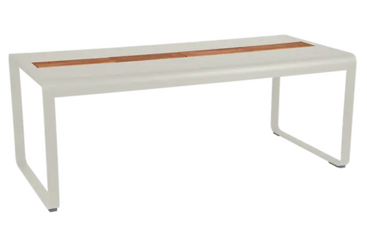 Fermob Bellevie outdoor wood and metal dining table with storage, 196 x 90 cm, eight-seater for patio or garden dining.