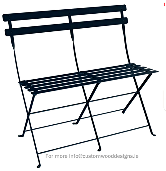 Deep blue Fermob Bistro two-seater folding ottoman bench with sleek design and sturdy frame, perfect for indoor or outdoor seating.
