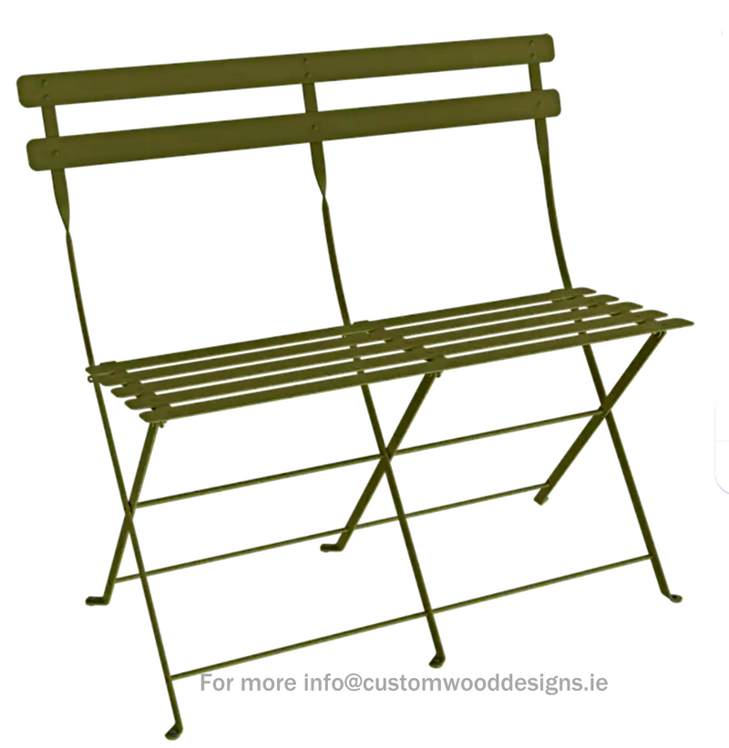 Load image into Gallery viewer, Fermob Pesto Two Seater Bistro Ottoman, folding bench with vibrant green finish, outdoor patio furniture, natural wood texture.
