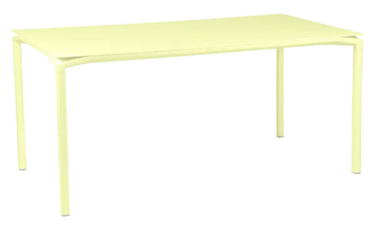 Fermob CALVI rectangular kitchen table, 160x80 cm, frosted lemon color, six-seater outdoor dining table.
