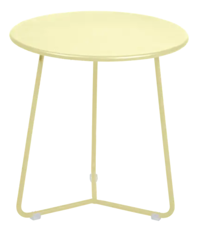 Load image into Gallery viewer, Fermob frosted lemon small occasional table with 34cm diameter, lightweight and stylish for indoor or outdoor use.
