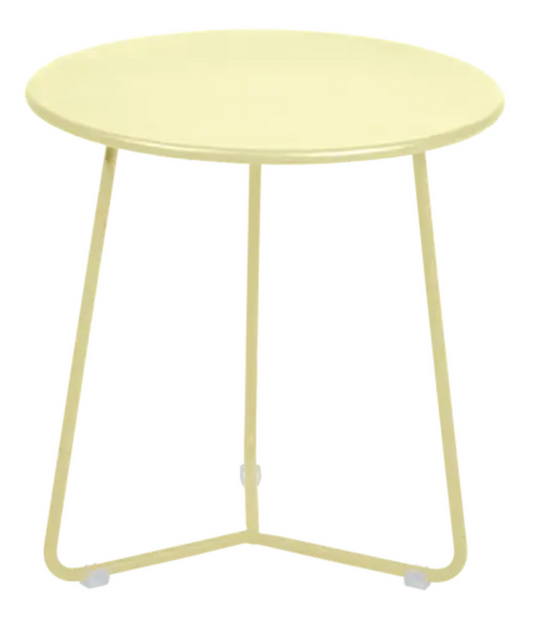 Fermob frosted lemon small occasional table with 34cm diameter, lightweight and stylish for indoor or outdoor use.