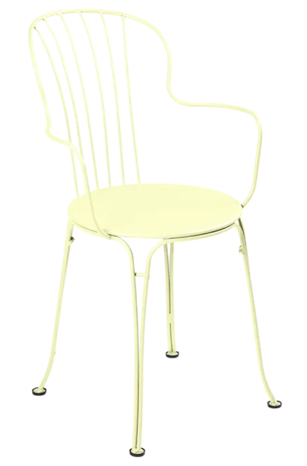Load image into Gallery viewer, Fermob OPÉRA+ outdoor metal armchair with frosted lemon finish, stylish and durable for garden or patio seating.
