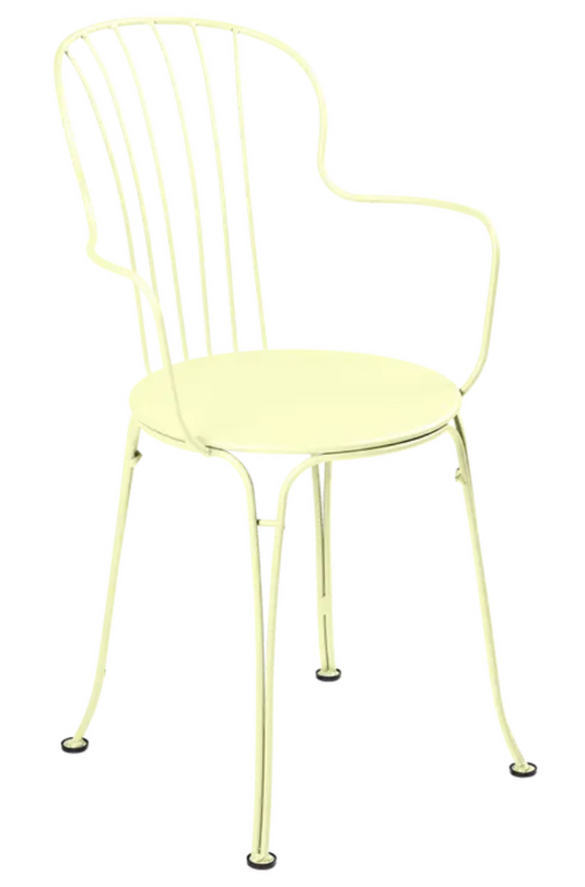 Fermob OPÉRA+ outdoor metal armchair with frosted lemon finish, stylish and durable for garden or patio seating.