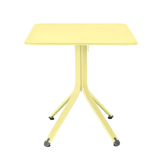 Fermob Rest'O folding outdoor table in frosted lemon color, 71x71cm metal table for patio or garden use