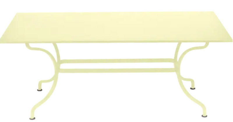 Load image into Gallery viewer, Fermob Romane Table in frosted lemon finish, 180 x 100 cm, suitable for up to 8 guests, outdoor dining furniture.

