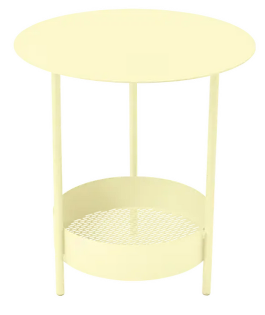 Fermob Salsa pedestal side table in frosted lemon finish, outdoor furniture with a modern, rounded design.