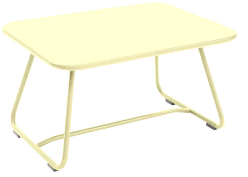 Load image into Gallery viewer, Fermob Sixties low outdoor table with frosted lemon finish, 76x55.5cm, modern design for patio or garden use.
