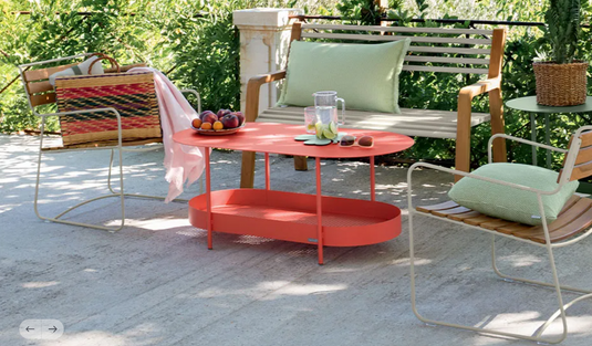 Fermob Surprising Teak Low Armchair, outdoor metal chair with frosted lemon finish, modern design, suitable for outdoor seating.