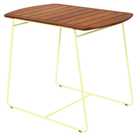 Fermob outdoor teak table, 90x60cm, with frosted lemon design, perfect for outdoor dining and garden use.