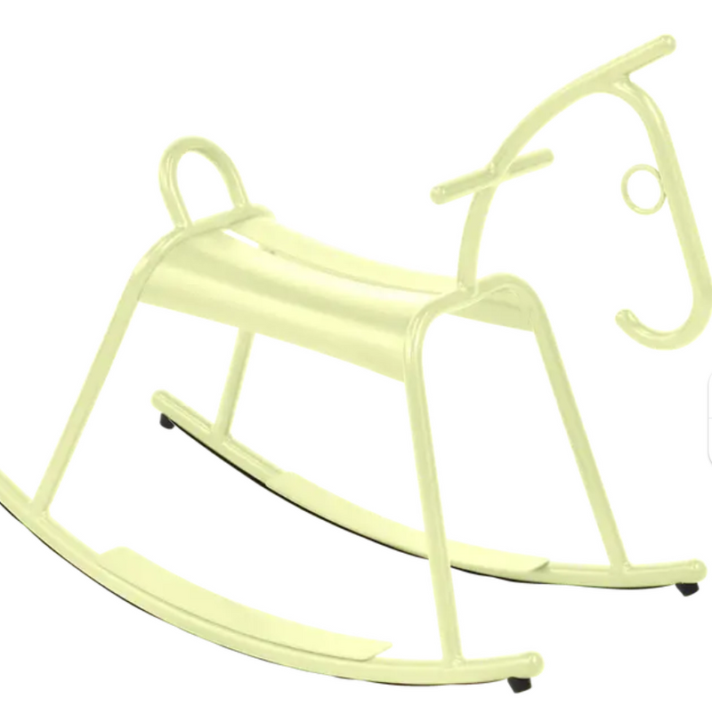 Load image into Gallery viewer, Fermob ADADA rocking horse in frosted lemon white, a kids' corner furniture piece for restaurant waiting areas.
