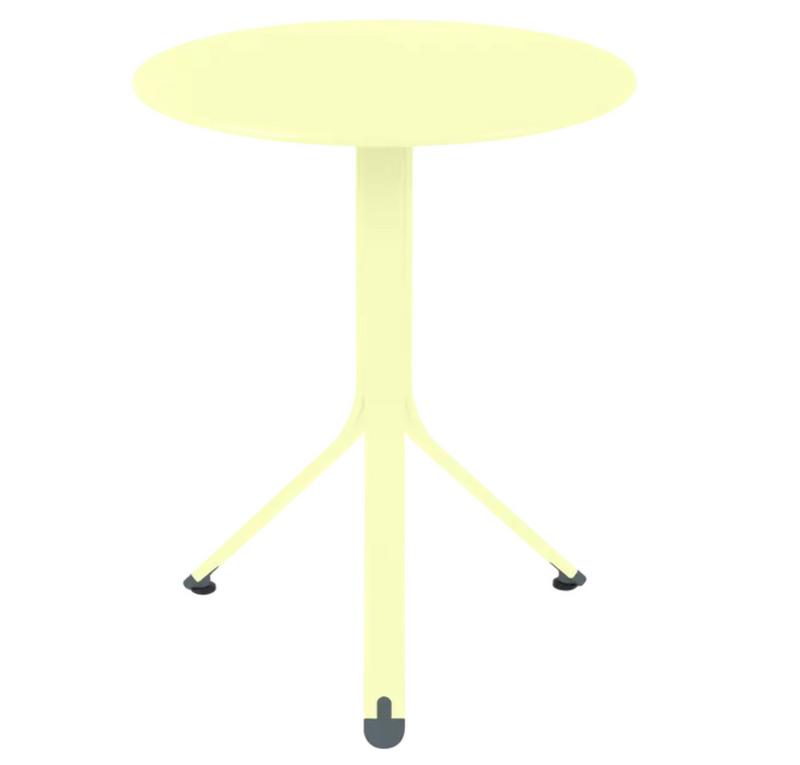 Load image into Gallery viewer, Fermob Rest'O Round Folding Table with 60cm diameter, frosted lemon finish, metal outdoor bistro table for patio or garden.
