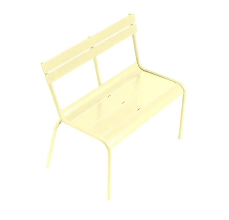 Load image into Gallery viewer, Fermob Luxembourg Kid Bench in frosted lemon finish, designed for kids' corner or restaurant furniture setting.
