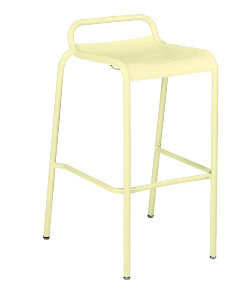 Load image into Gallery viewer, Fermob Luxembourg bar stool with frosted finish, outdoor metal seating for dining or restaurant use.
