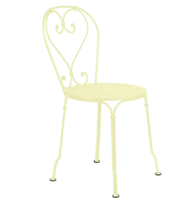 Load image into Gallery viewer, Fermob 1900 outdoor chair with frosted lemon color, lightweight metal frame and modern design for garden or patio seating.
