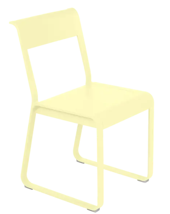 Load image into Gallery viewer, Fermob Bellevie V2 metal chair in frosted lemon finish, outdoor garden chair with a sleek, modern design
