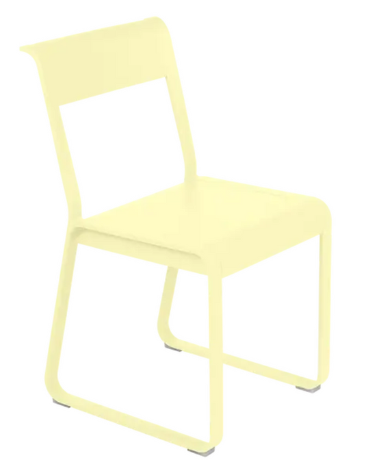Fermob Bellevie V2 metal chair in frosted lemon finish, outdoor garden chair with a sleek, modern design