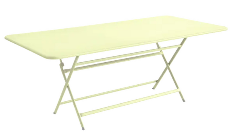 Load image into Gallery viewer, Fermob Caractère foldable outdoor table, 190 x 90 cm, eight-seater, frosted lemon color, suitable for outdoor dining and gatherings.
