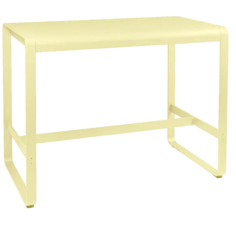 Load image into Gallery viewer, Fermob Bellevie high lounge table in frosted lemon finish, 140x80 cm outdoor metal furniture for patio or garden.

