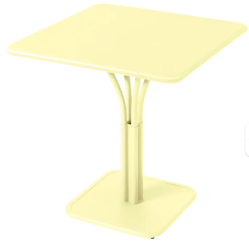 Load image into Gallery viewer, Fermob Luxembourg metal table with frosted lemon finish, 71x71 inches, outdoor aluminum table with solid top for patio or restaurant use

