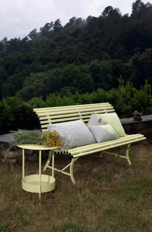 Fermob Salsa pedestal side table with frosted lemon finish, outdoor furniture style, lightweight and modern design.