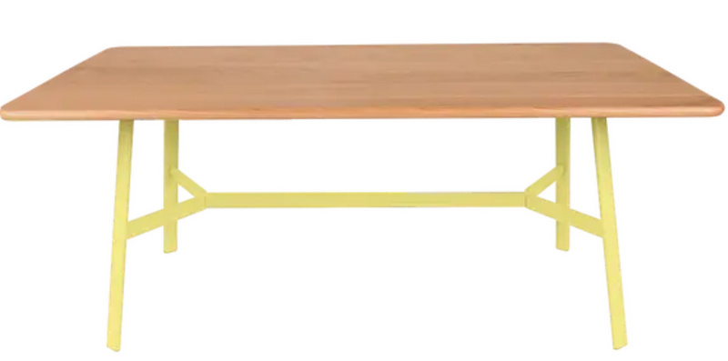 Load image into Gallery viewer, Fermob SO'O oak dining table in frosted lemon finish, 180x90 cm, sturdy wooden table for six in a modern kitchen setting.
