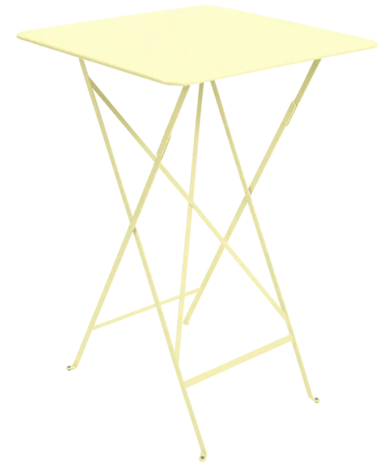 Load image into Gallery viewer, Fermob Bistro high table in frosted lemon yellow, 71x71 cm, foldable steel outdoor bar table with powder coating for outdoor use.
