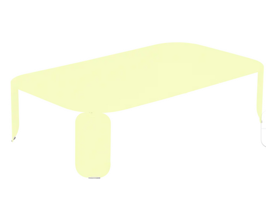 Fermob Bebop low outdoor table in frosted lemon finish, 120x70 cm, with 42 cm height, stylish garden furniture piece