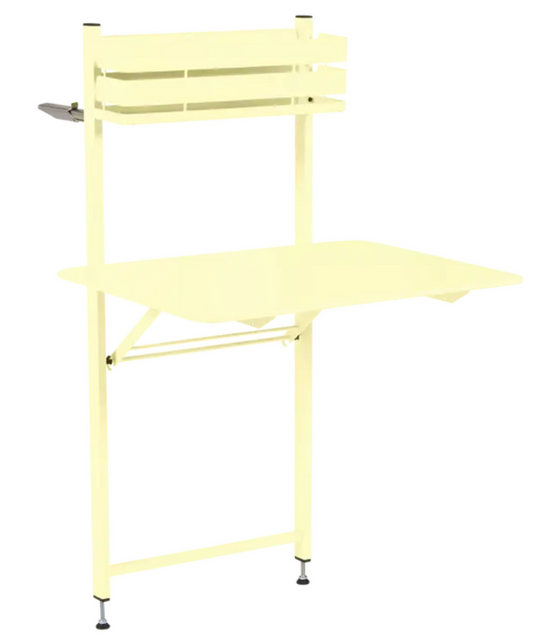 Fermob frosted lemon foldable balcony table for outdoor or indoor use, metal design, perfect for apartments or hotel rooms.