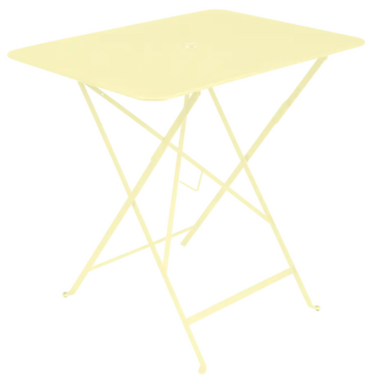 Fermob foldable bistro table, 77 x 57 cm, with frosted lemon color, outdoor metal furniture, ideal for patio or garden use.