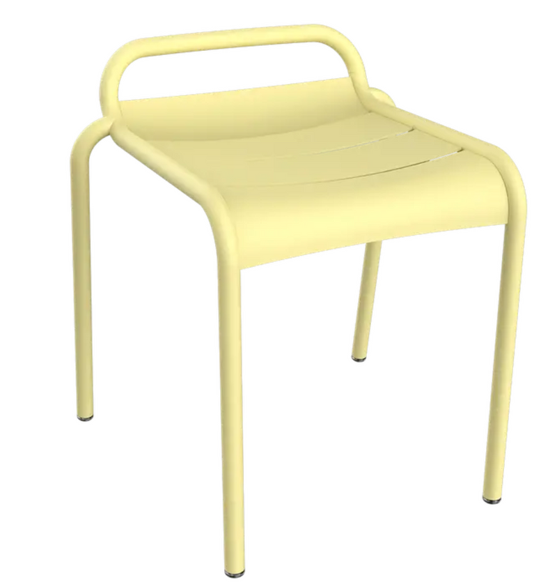 Load image into Gallery viewer, Fermob Luxembourg outdoor stool with frosted lemon color, modern design, suitable for patio or garden seating.
