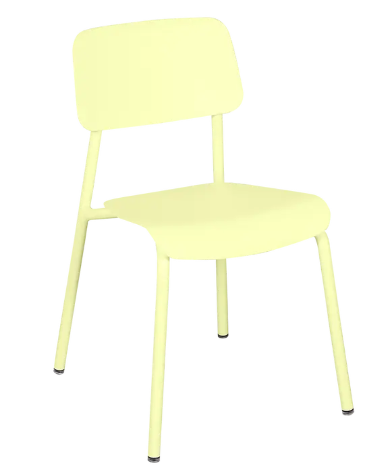 Load image into Gallery viewer, Fermob Studie outdoor chair with frosted lemon color, modern design, suitable for outdoor patio or garden seating.
