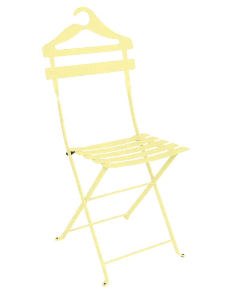 Load image into Gallery viewer, Fermob Bistro Valet Chair, foldable metal chair with frosted lemon finish, hanging design, ideal for outdoor seating.
