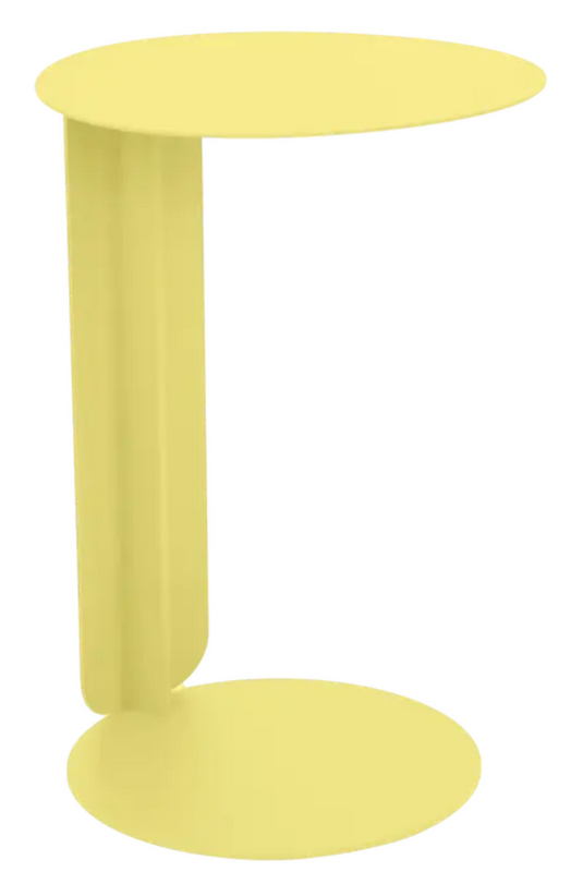 Fermob Bebop Offset Table in Frost Red with Lemon yellow finish, outdoor metal table with modern design and sturdy construction.