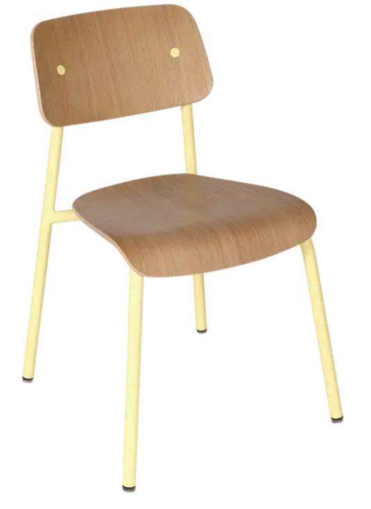 Fermob Studie Oak Chair with light wood finish, suitable for office, restaurant, or home settings, featuring a sleek modern design.