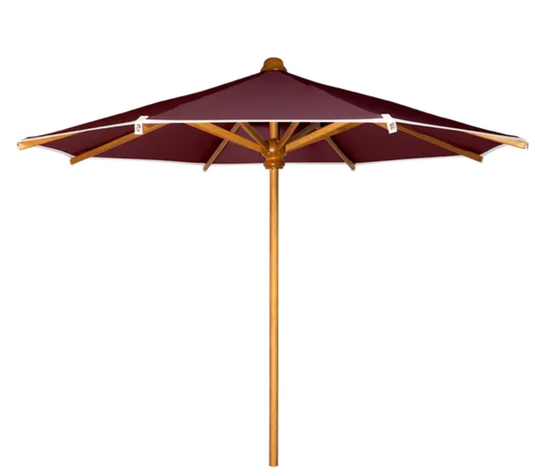 Fermob KOTO teak parasol with garnet fabric, 250cm diameter, ideal for outdoor terraces and gardens in Ireland.