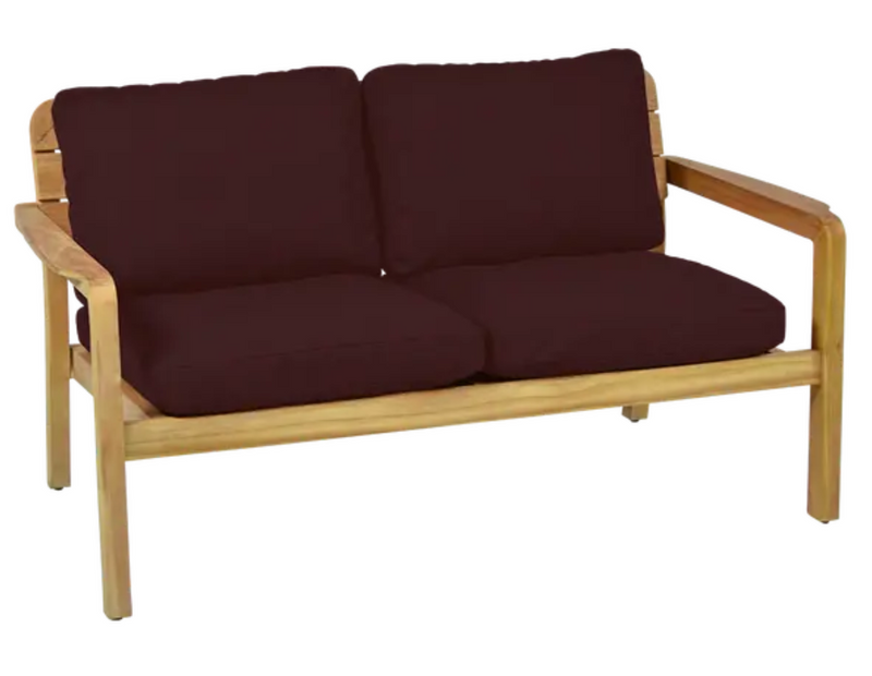 Load image into Gallery viewer, Lodge solid teak 2-seater outdoor sofa by Vlaemynck, featuring sleek wooden design and comfortable seating for outdoor spaces.
