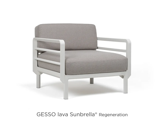 Nardi Maximo modular outdoor armchair with Gesso Lava Sunbrella fabric, designed for stylish terrace or patio seating.