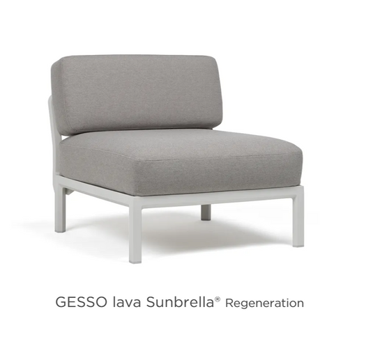Nardi Maximo modular sofa with center seat in Gesso Lava Sunbrella fabric, outdoor hospitality furniture, middle section.