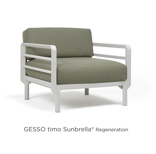 Nardi Maximo modular outdoor armchair sofa with Gesso Timo Sunbrella fabric, suitable for terrace or luxury outdoor furniture.