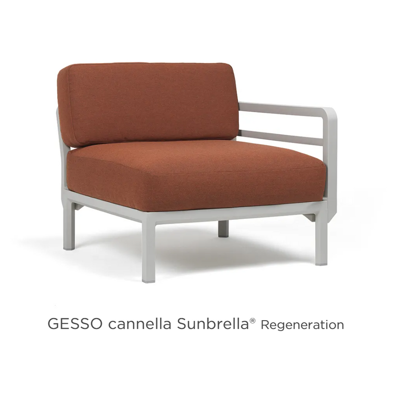 Load image into Gallery viewer, Nardi Maximo modular end sofa in Gesso Cannella sunbrella fabric, showing corner seating element on hotel terrace.
