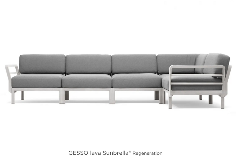 Load image into Gallery viewer, Maximo 5 modular outdoor sofa by Custom Wood Designs, showing a stylish outdoor seating system on a hotel terrace.
