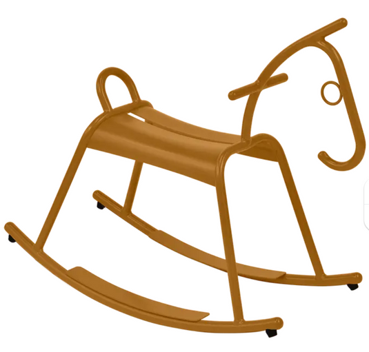 Fermob ADADA rocking horse for kids' restaurant corner, white gingerbread design, children’s play and waiting area furniture.