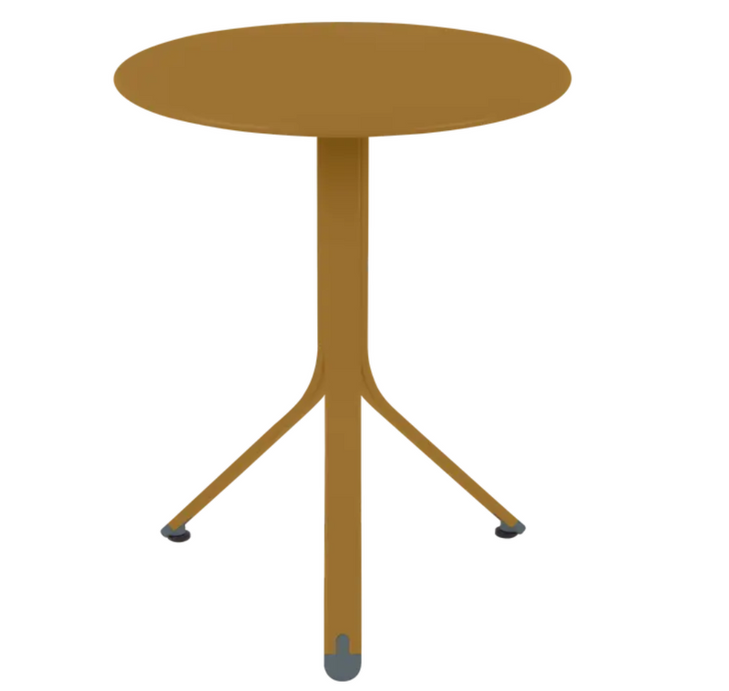 Load image into Gallery viewer, Fermob Rest'O Round folding outdoor bistro table in metal, 60cm diameter, with gingerbread finish, suitable for garden or patio use.

